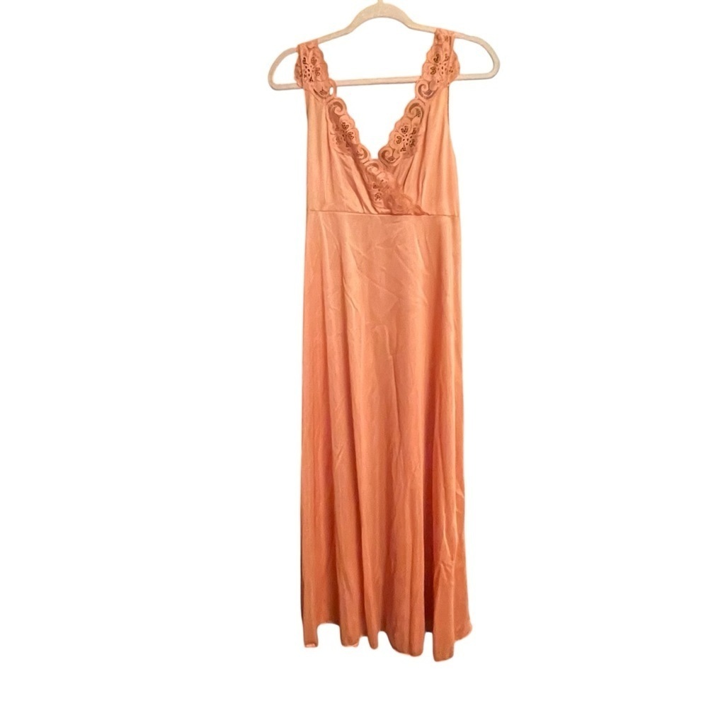Vintage Patricia Lingerie Maxi Nightie-Lace Trim-Surplice Neckline - Size Medium